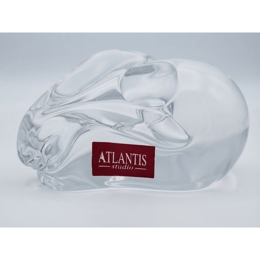 Vintage Atlantis Studio Clear Crystal Rabbit Figurine Taper Candle Holder